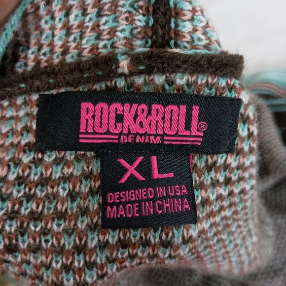 ROCK & ROLL DENIM Patterned Open Front Cardigan Western Boho Sweater (#1,532)(C) - Picture 2 of 9